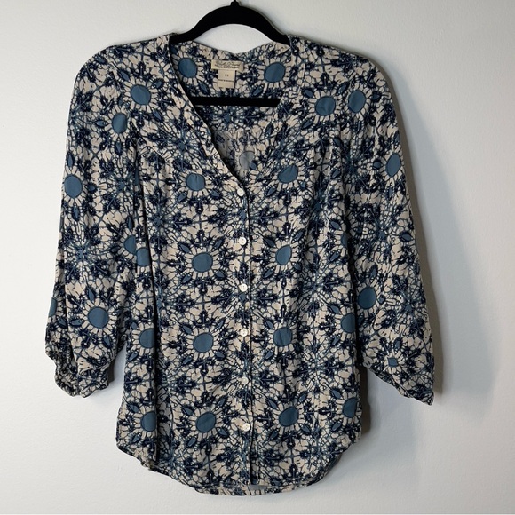 LUCKY BRAND XS Blue Floral Button Up Collar - Picture 2 of 9